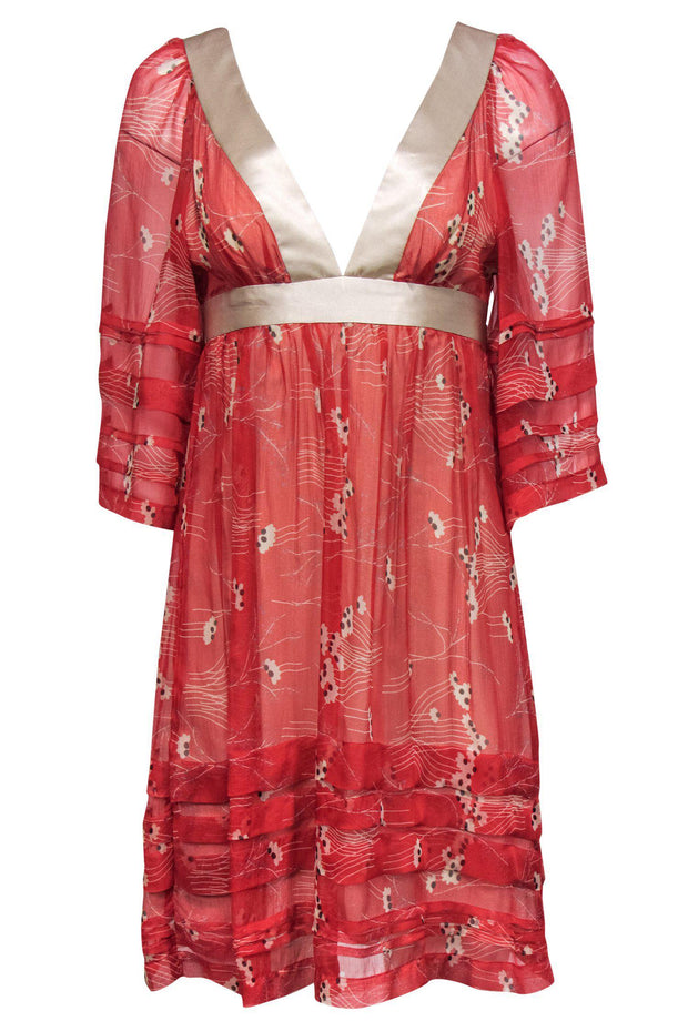 Current Boutique-Development by Erica Davies - Red Floral Print Silk Sheath Dress Sz 4