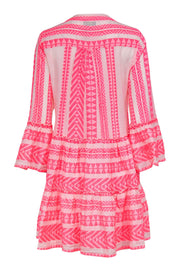 Current Boutique-Devotion Twins - Hot Pink Aztec Embroidered Bell Sleeve Shift Dress Sz S