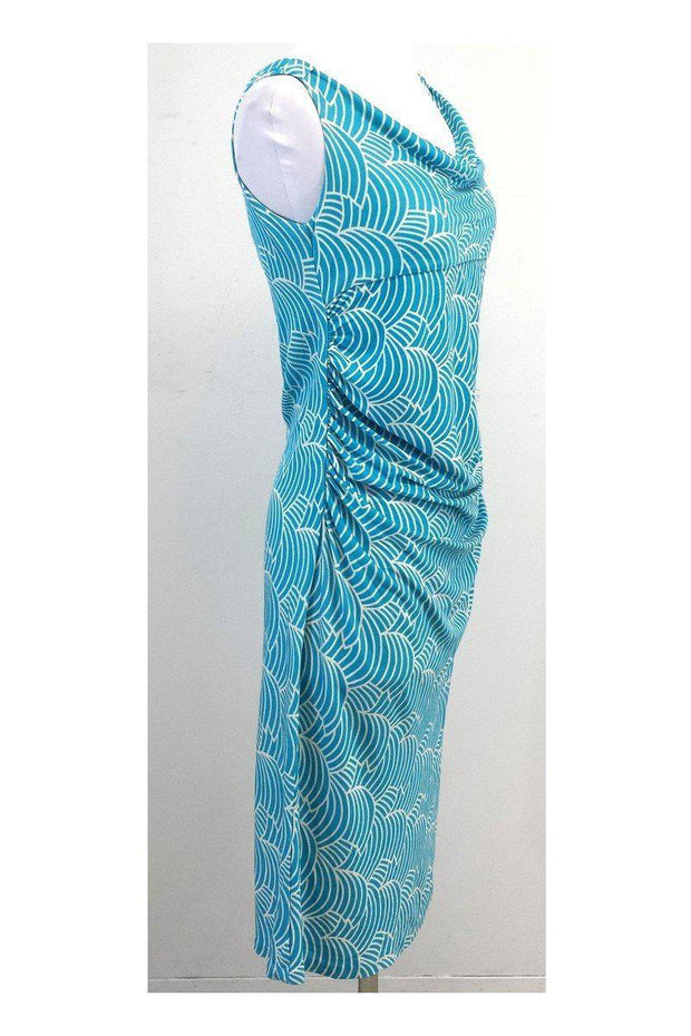 Current Boutique-Diane von Furstenberg - Aqua & White Print Jersey Dress Sz S