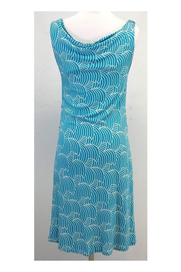 Current Boutique-Diane von Furstenberg - Aqua & White Print Jersey Dress Sz S