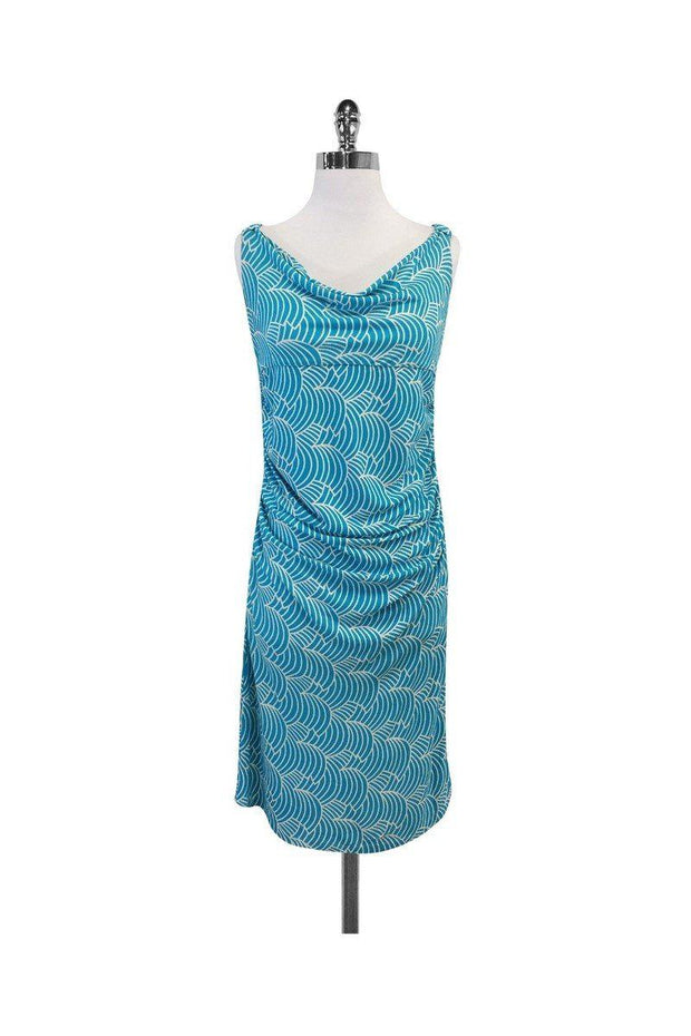 Current Boutique-Diane von Furstenberg - Aqua & White Print Jersey Dress Sz S