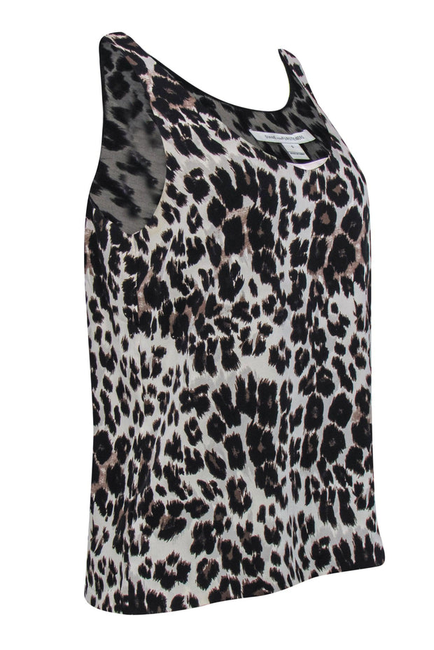 Current Boutique-Diane von Furstenberg - Beige & Black Leopard Print Silk Tank Top Sz S