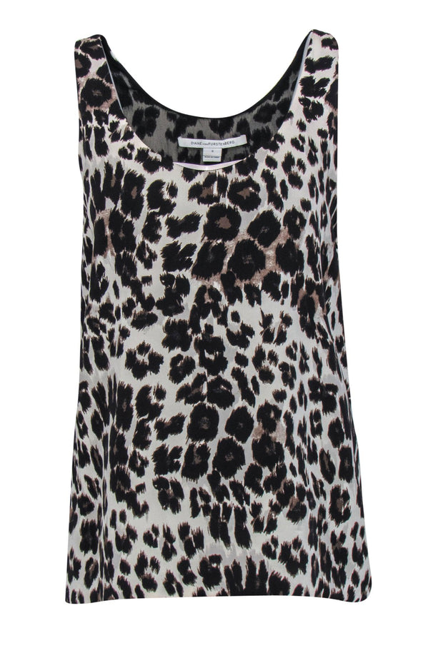 Current Boutique-Diane von Furstenberg - Beige & Black Leopard Print Silk Tank Top Sz S