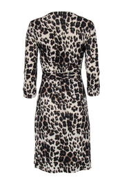 Current Boutique-Diane von Furstenberg - Beige Leopard Print Long Sleeve Silk Wrap Dress Sz 10