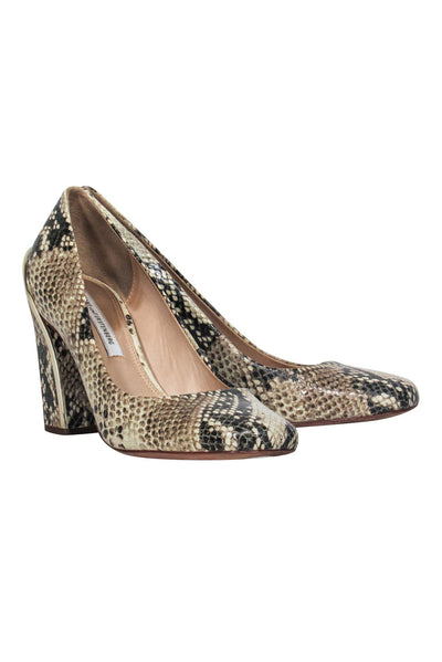 Current Boutique-Diane von Furstenberg - Beige Snakeskin Pumps w/ Gold Trim Sz 8