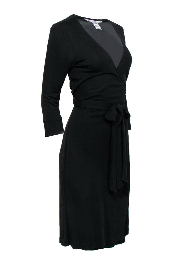 Current Boutique-Diane von Furstenberg - Black Cropped Sleeve Wrap Dress Sz 10