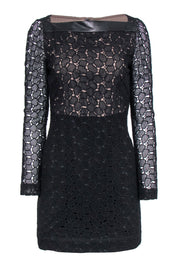 Current Boutique-Diane von Furstenberg - Black Eyelet Lace Overlay Long Sleeve Dress Sz 6