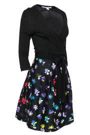 Current Boutique-Diane von Furstenberg - Black Floral A-Line Floral Dress Sz 6