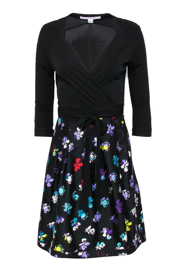 Current Boutique-Diane von Furstenberg - Black Floral A-Line Floral Dress Sz 6