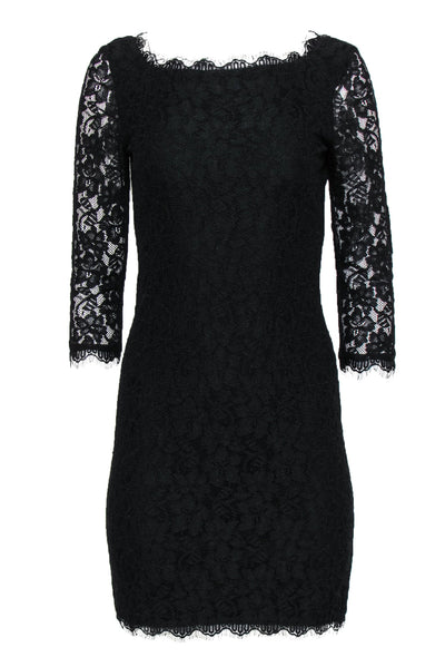 Current Boutique-Diane von Furstenberg - Black Floral Lace "Zarita" Bodycon Dress Sz 6