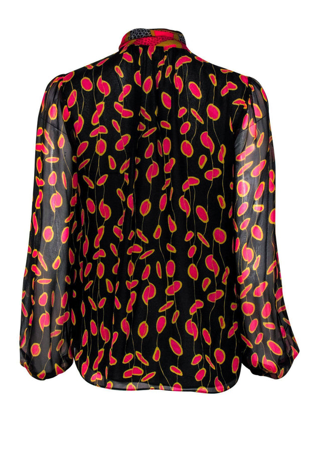 Current Boutique-Diane von Furstenberg - Black, Gold & Pink Printed Silk Blouse Sz 2