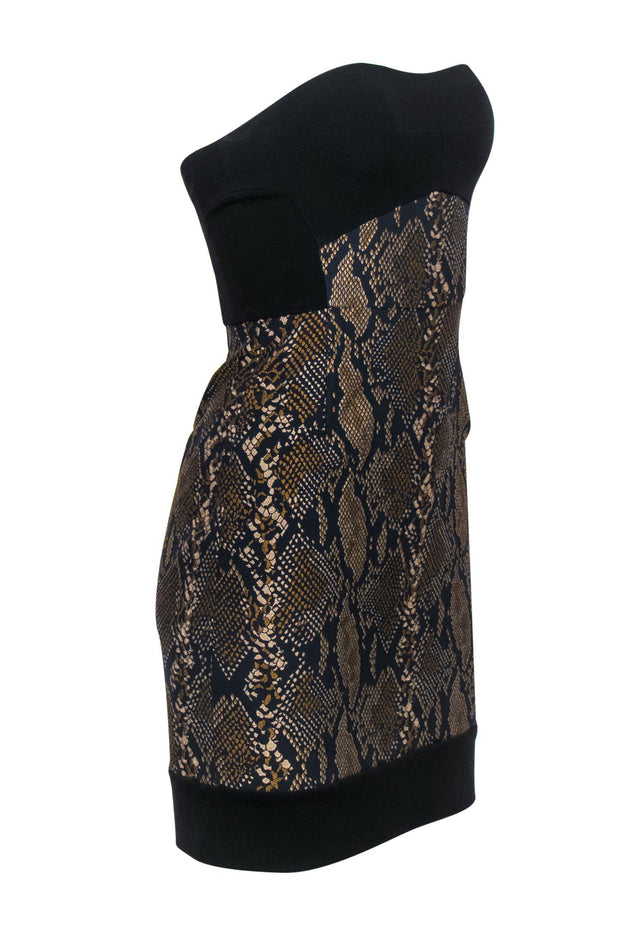 Current Boutique-Diane von Furstenberg - Black & Green Snakeskin Strapless Bodycon Sz 2