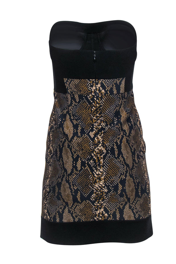 Current Boutique-Diane von Furstenberg - Black & Green Snakeskin Strapless Bodycon Sz 2