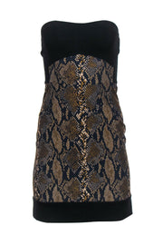 Current Boutique-Diane von Furstenberg - Black & Green Snakeskin Strapless Bodycon Sz 2