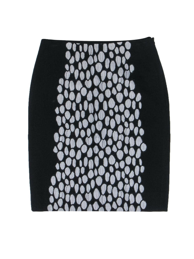 Current Boutique-Diane von Furstenberg - Black & Grey Circle Print Pencil Skirt w/ Texture & Lace Sz 8