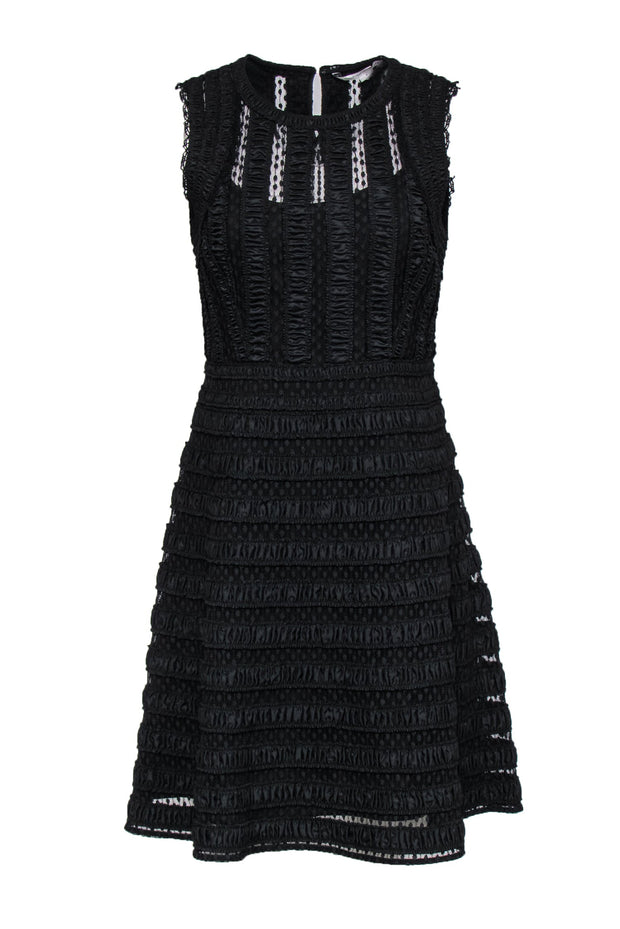 Current Boutique-Diane von Furstenberg - Black Lace Textured Fit & Flare Cocktail Dress Sz 8