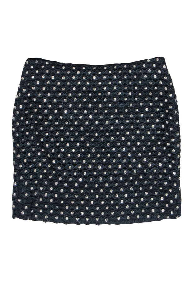 Current Boutique-Diane von Furstenberg - Black & Navy Crochet Rhinestone Miniskirt Sz 0