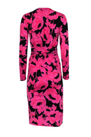 Current Boutique-Diane von Furstenberg - Black & Pink Floral Knit Dress w/ Waist Tie Sz S