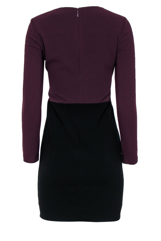 Current Boutique-Diane von Furstenberg - Black & Plum Paneled Long Sleeve Sheath Sz 2