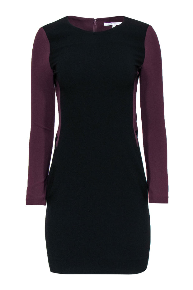 Current Boutique-Diane von Furstenberg - Black & Plum Paneled Long Sleeve Sheath Sz 2