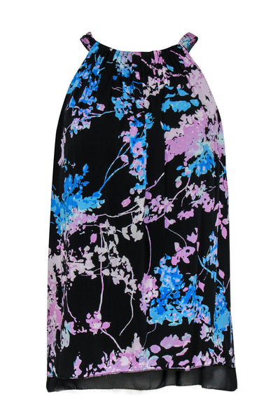 Current Boutique-Diane von Furstenberg - Black, Purple & Blue Floral Print Tank Sz S