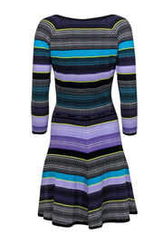 Current Boutique-Diane von Furstenberg - Black & Purple Silk Blend Long Sleeve Striped Shift Dress Sz S