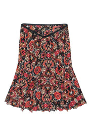 Current Boutique-Diane von Furstenberg - Black, Red & Orange Bohemian Print Silk Midi Skirt Sz 8