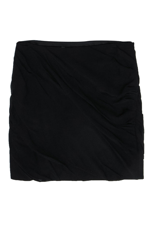 Current Boutique-Diane von Furstenberg - Black Ruched Silk Miniskirt Sz 8