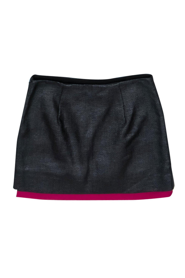 Current Boutique-Diane von Furstenberg - Black Shiny Coated Woven Miniskirt w/ Purple Hem Sz 0