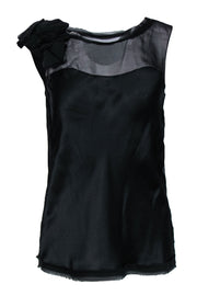 Current Boutique-Diane von Furstenberg - Black Silk Tank w/ Illusion Neckline & Rosette Sz 0