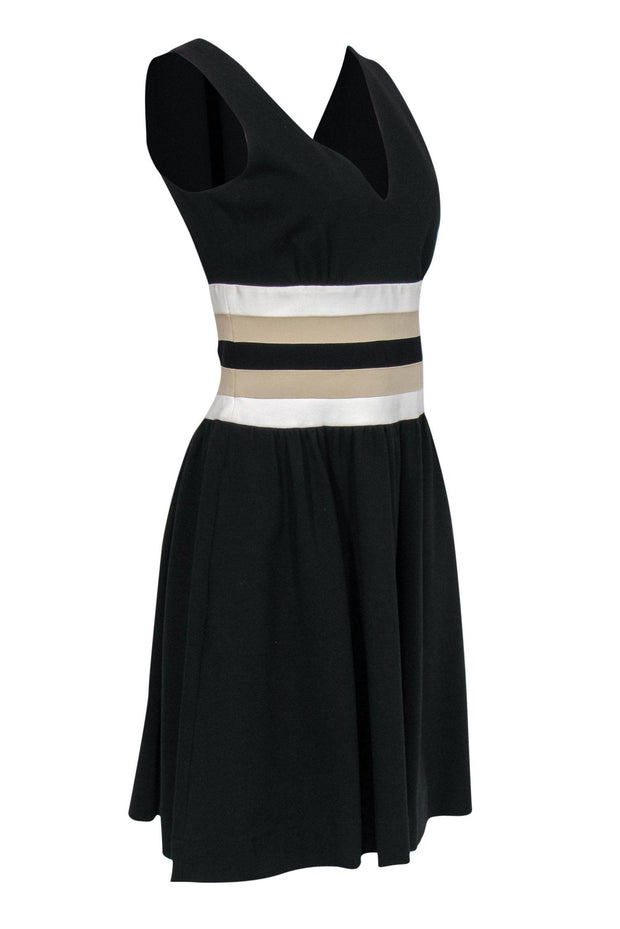 Current Boutique-Diane von Furstenberg - Black Sleeveless Fit & Flare "Rossa" Dress w/ Striped Waistband Sz 8