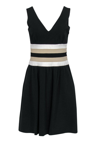 Current Boutique-Diane von Furstenberg - Black Sleeveless Fit & Flare "Rossa" Dress w/ Striped Waistband Sz 8