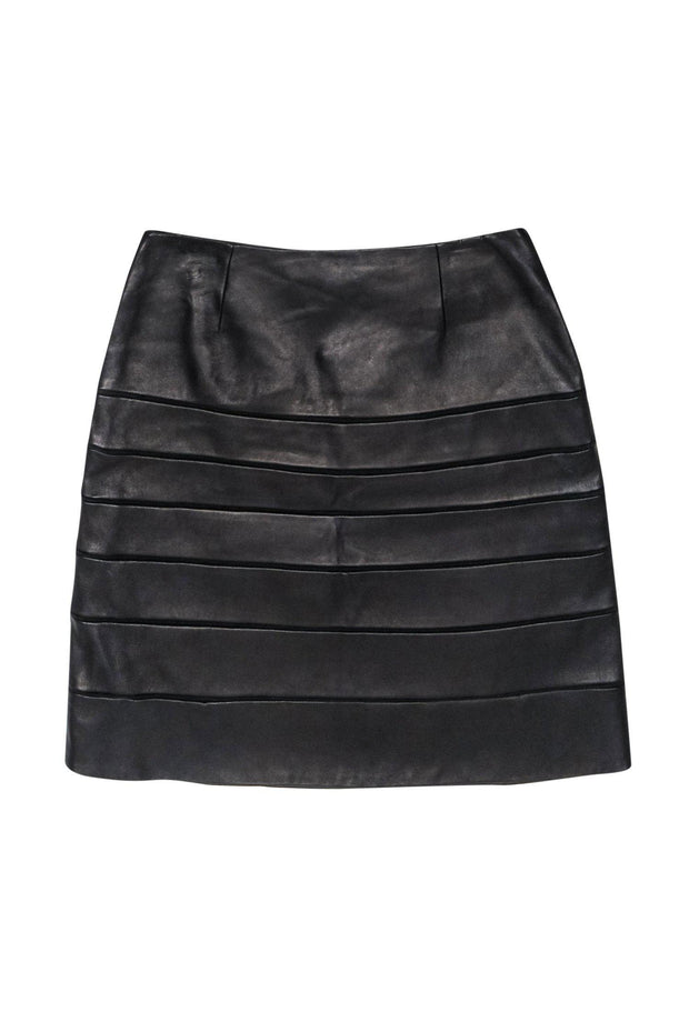 Current Boutique-Diane von Furstenberg - Black Smooth Leather Striped Skirt Sz 8