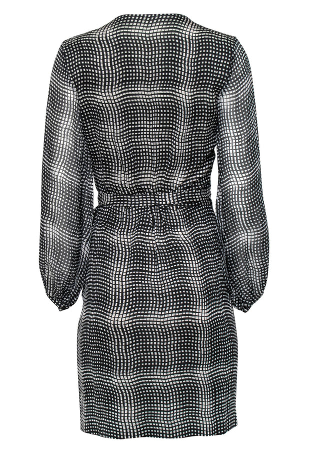 Current Boutique-Diane von Furstenberg - Black & White Plaid Printed Silk Wrap Dress Sz 10