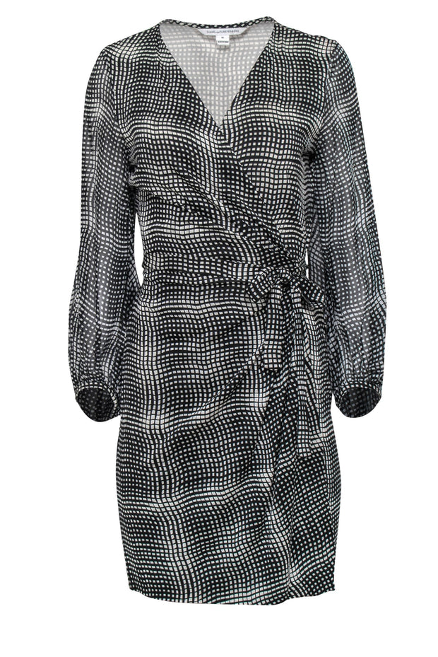 Current Boutique-Diane von Furstenberg - Black & White Plaid Printed Silk Wrap Dress Sz 10