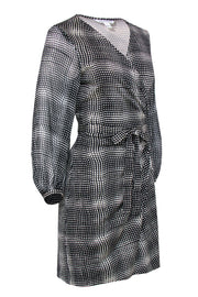 Current Boutique-Diane von Furstenberg - Black & White Plaid Printed Silk Wrap Dress Sz 12