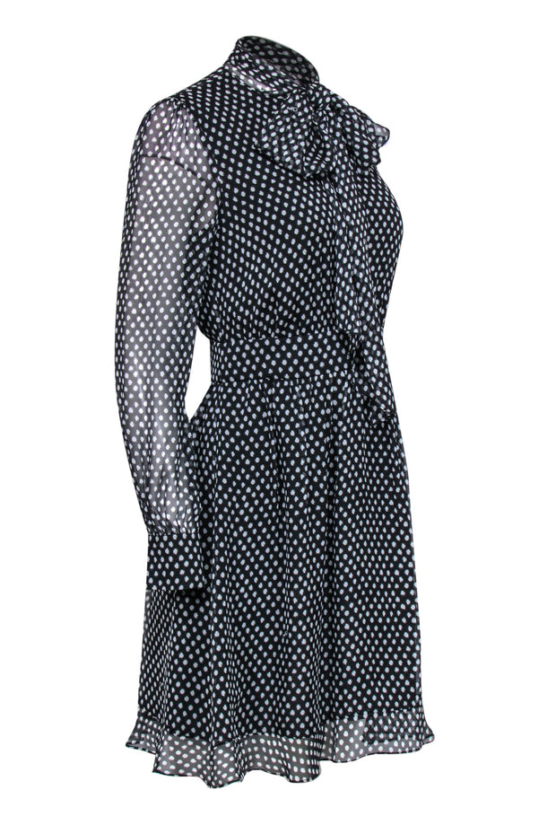 Current Boutique-Diane von Furstenberg - Black & White Polka Dot Fit & Flare Silk Dress w/ Bow Sz 6