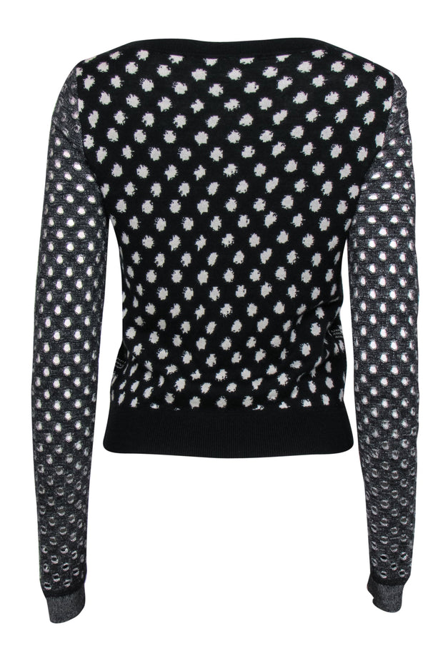 Current Boutique-Diane von Furstenberg - Black & White Polka Dot Sweater w/ Mesh Sleeves & Studded Trim Sz M