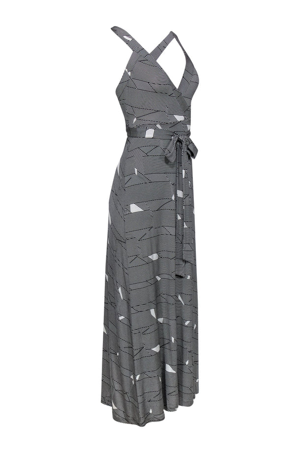 Current Boutique-Diane von Furstenberg - Black & White Print Silk Racerback Wrap Maxi Dress Sz 2