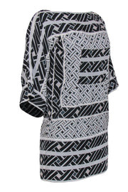 Current Boutique-Diane von Furstenberg - Black & White Printed Silk Boat Neck Dress Sz 0