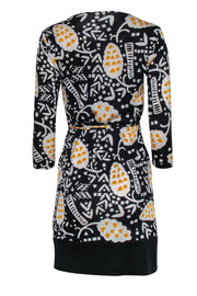 Current Boutique-Diane von Furstenberg - Black, Yellow, & White Printed Wrap Mini Dress Sz 2