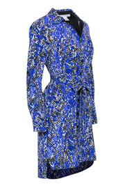 Current Boutique-Diane von Furstenberg - Blue, Black & White Snakeskin Print Silk Shirtdress Sz 6