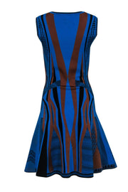 Current Boutique-Diane von Furstenberg - Blue, Brown & Black Patterned Knit Dress Sz M