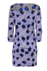 Current Boutique-Diane von Furstenberg - Blue & Cream Printed Boat Neck Silk Shift Dress Sz 10