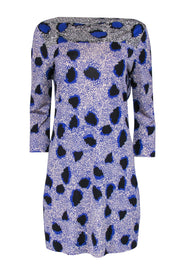 Current Boutique-Diane von Furstenberg - Blue & Cream Printed Boat Neck Silk Shift Dress Sz 10