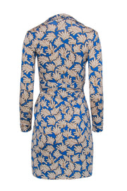 Current Boutique-Diane von Furstenberg - Blue & Mustard Leaf Print Silk Wrap Dress Sz 0