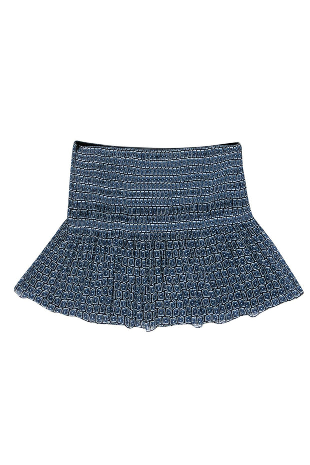 Current Boutique-Diane von Furstenberg - Blue Patterned Mini Swing Skirt Sz 6