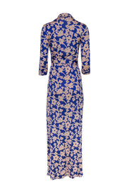 Current Boutique-Diane von Furstenberg - Blue & Pink Floral Print "Abigail" Silk Wrap Maxi Dress Sz 8