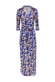 Current Boutique-Diane von Furstenberg - Blue & Pink Floral Print "Abigail" Silk Wrap Maxi Dress Sz 8