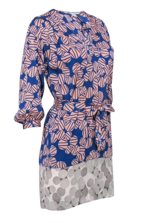 Current Boutique-Diane von Furstenberg - Blue & Pink Patterned Silk Blend Dress Sz 0